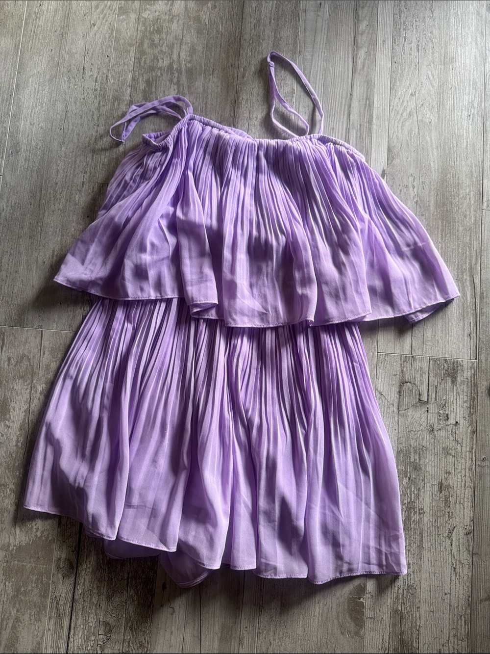 Lavender Pleated Casual Spaghetti-Strap Dress
